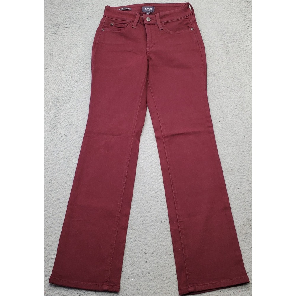 NYDJ Marilyn Jeans Women's 0P Red Regular Fit Dark Wash‎ 5-Pocket Straight Leg
